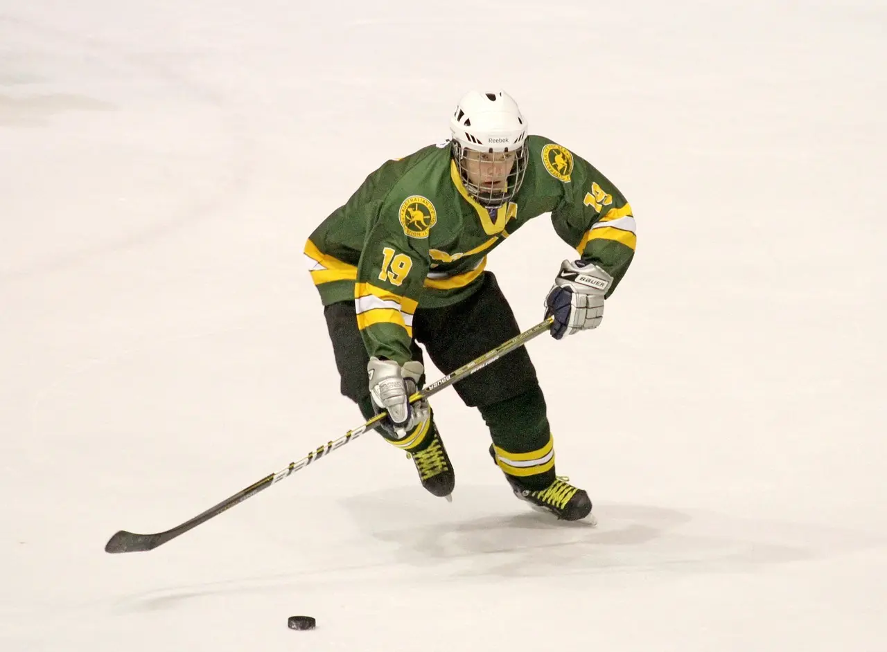 Ishockeyspiller jagter pucken