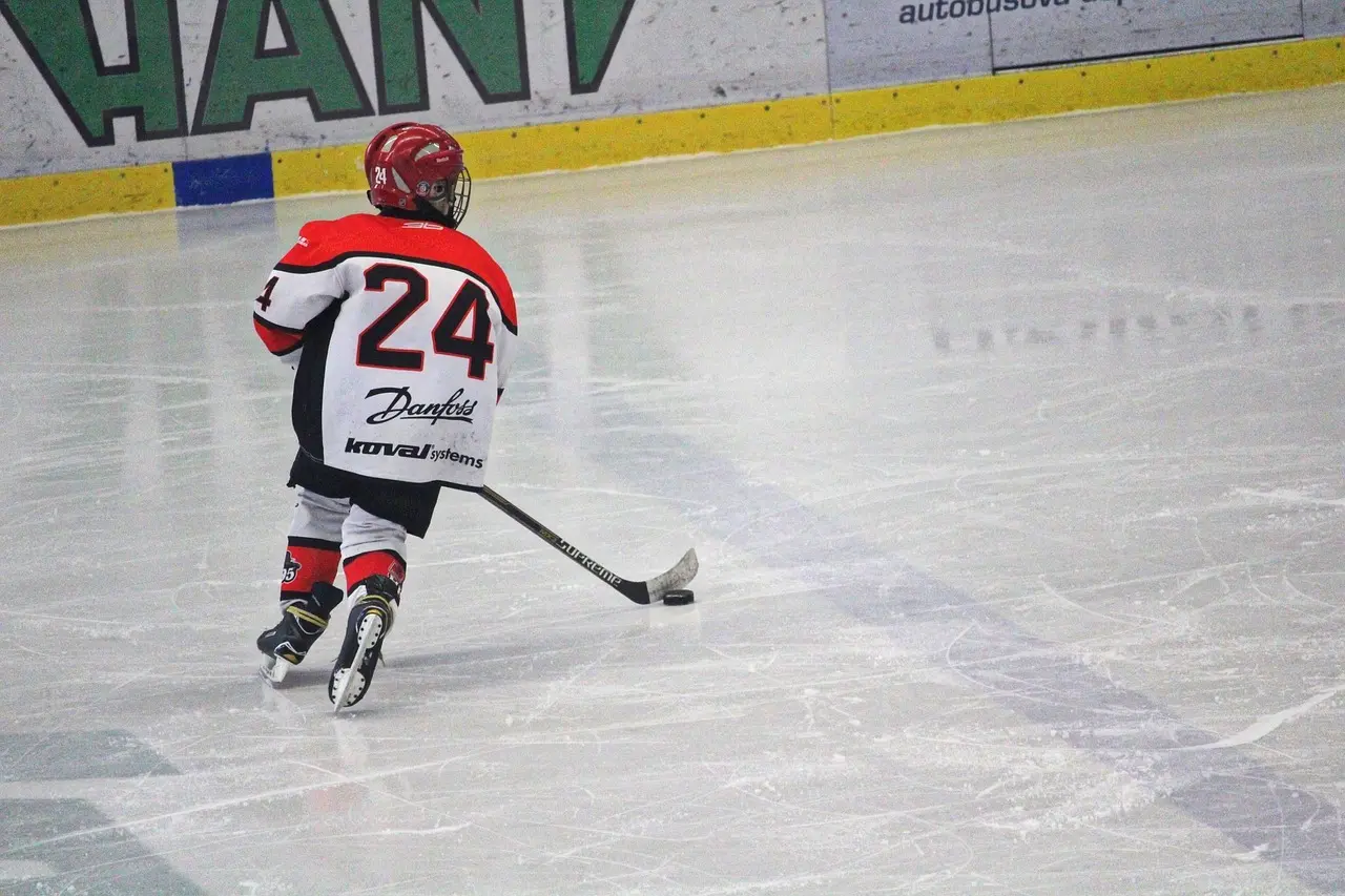 Ishockeyspiller set bagfra med puck